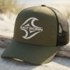 Olive green Salt Born trucker cap with black mesh, coastal surf style