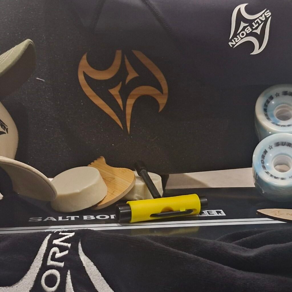 Skateboarding gear and accessories displayed.
