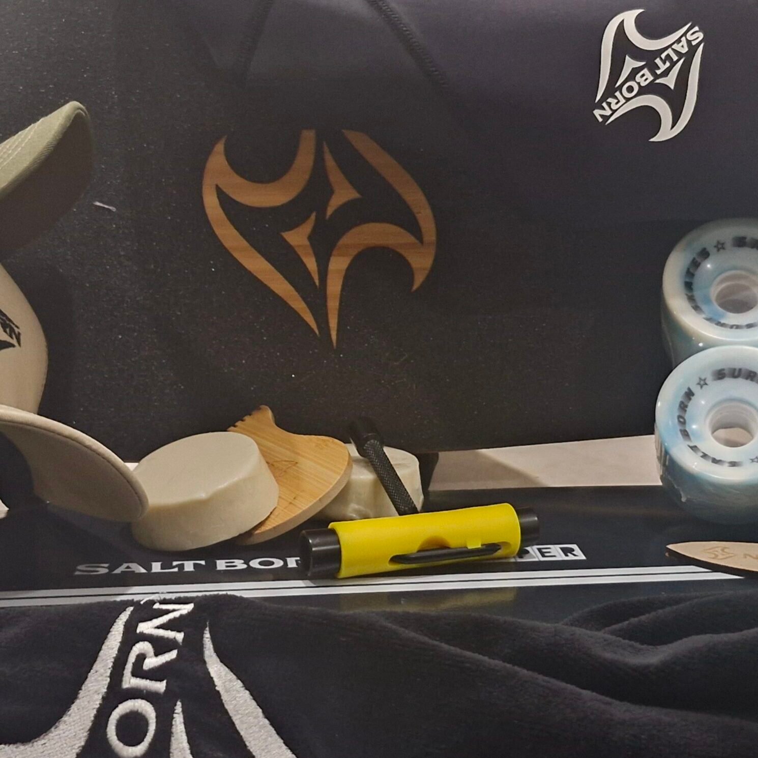 Skateboarding gear and accessories displayed.